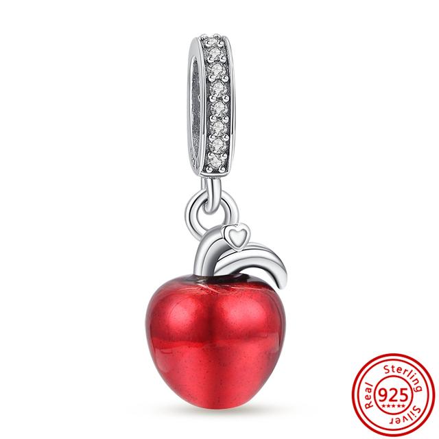 

Стерлингового серебра 925 пробы, милые утки, морской конек, подвеска, красное яблоко, подвеска, подходит для браслета, женский браслет из бисера, ювелирные изделия для влюбленных