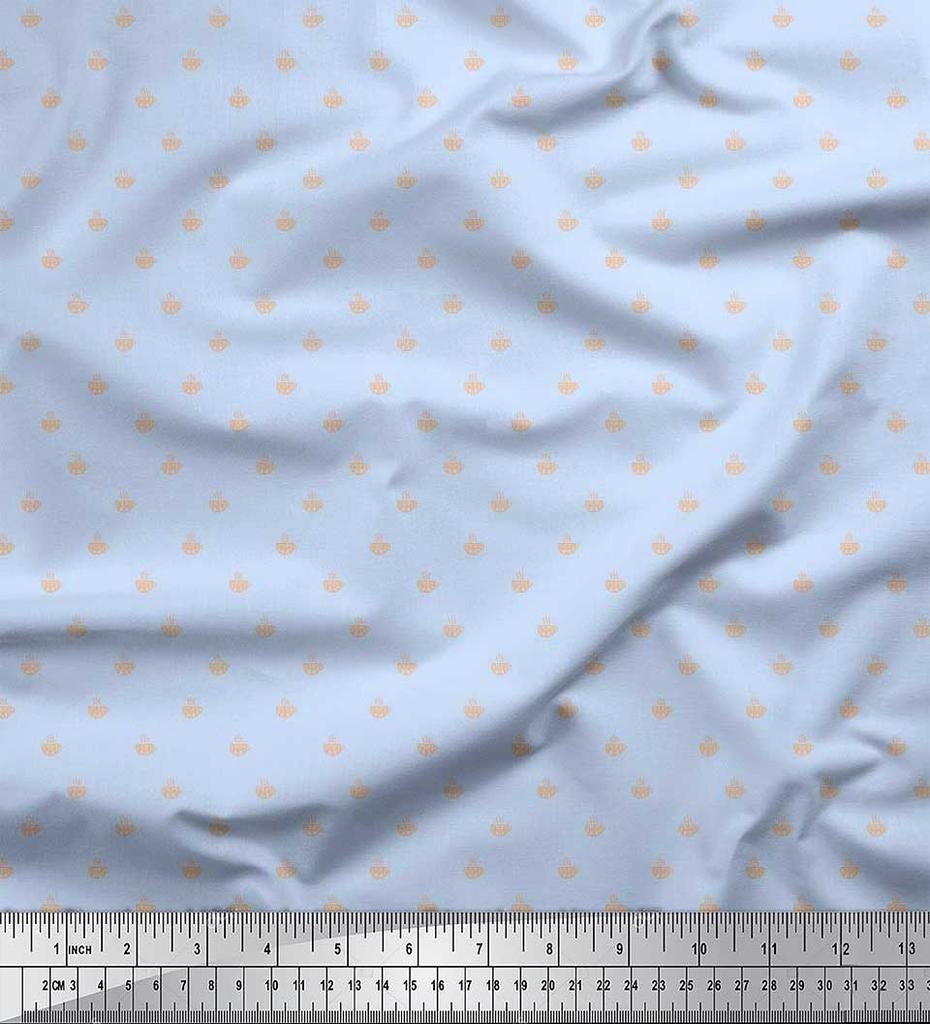 Soimoi Japan Crepe Satin Fabric Tea Cup Shirting Print Fabric by Metre 42 Inch
