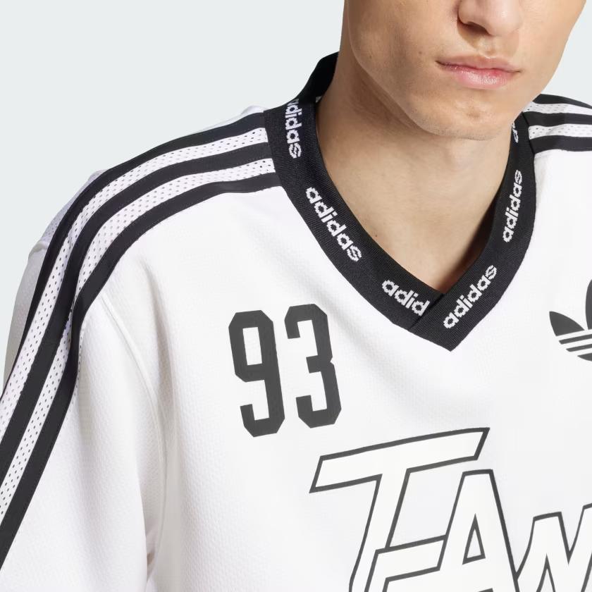 Adidas Originals Adilenium 2 Season Team 93 Striped Letter Soft V-Neck Breathable Loose Short Sleeve Jersey Men jersey White JN0808