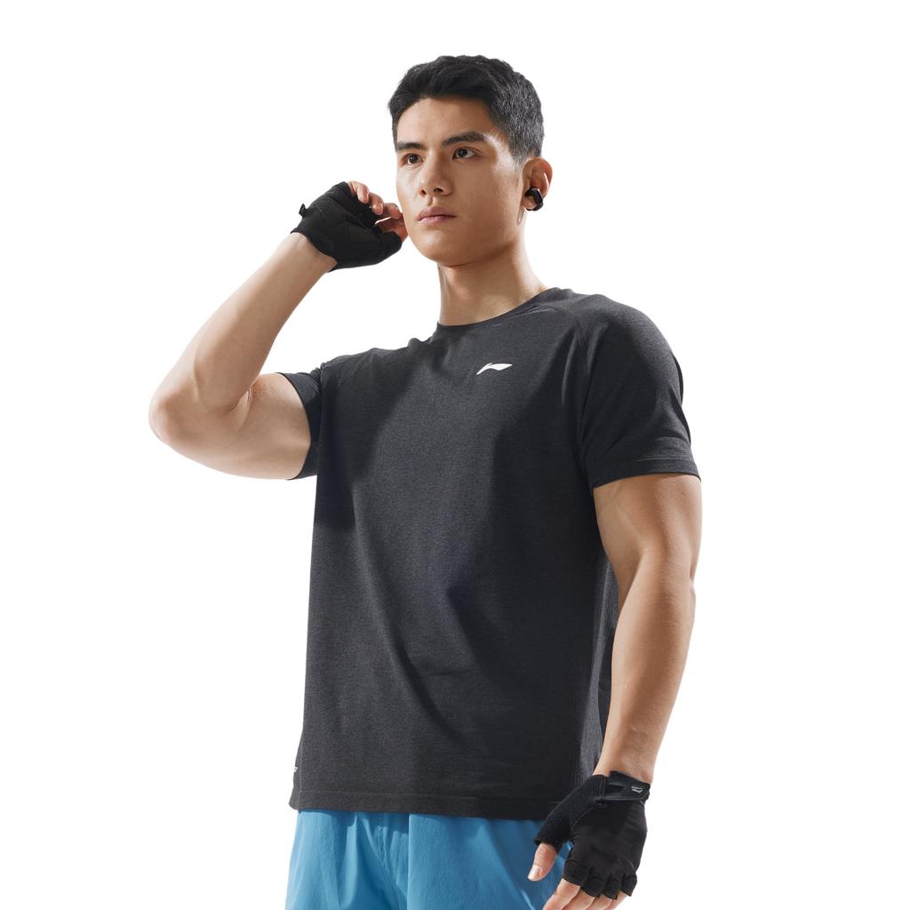 Li-Ning Comfortable Breathable Solid Color Round Neck Versatile Short Sleeve T-Shirt Men Tops Mixed-Thunder-Gray ATSV363-4