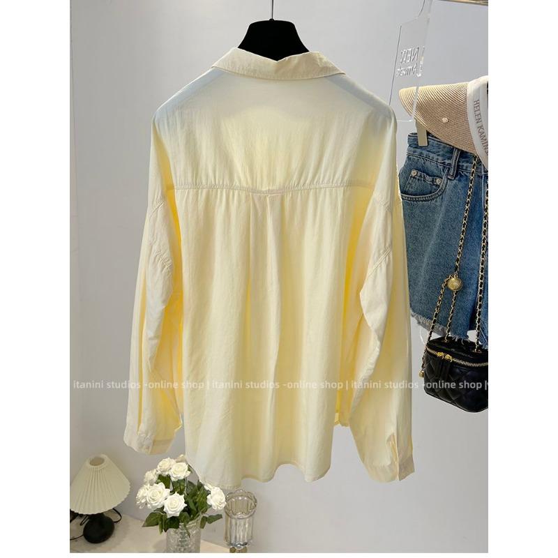 Atmungsaktive Unifarbene Bluse mit Oversized-Kragen Langarmhemd für Damen