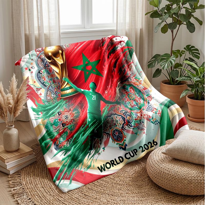 Morocco Football Printed Flannel Blanket Skin Friendly Warm Decorative Throw for Indoor Couch Bed Daily Use