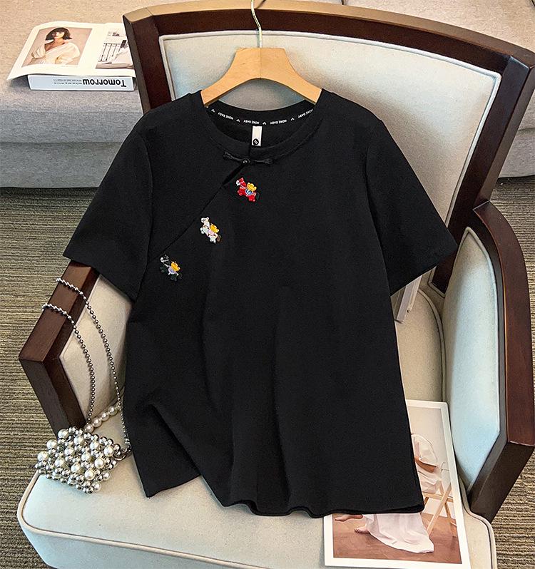 

2026 Plus Size Women s Casual Loose Embroidered Little Horse T-shirt, Short Sleeve, New Chinese National Style. 7XL (recommended weight 210-230 jin) чёрный