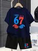 67 Meme T-Shirt for Kids 6-7 Years Old Birthday Party Gift Summer T-Shirt Short Pant Set Casual Boy Girl Short Sleeve Shorts Set