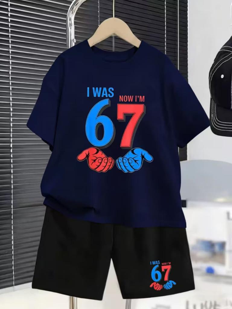 67 Meme T-Shirt for Kids 6-7 Years Old Birthday Party Gift Summer T-Shirt Short Pant Set Casual Boy Girl Short Sleeve Shorts Set