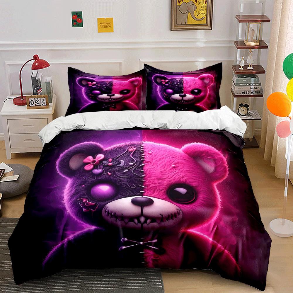 Dual-Tone Teddy Bear Design Three-Piece Exquisite Three-Piece Bedding Set Gift For Kids And Adults