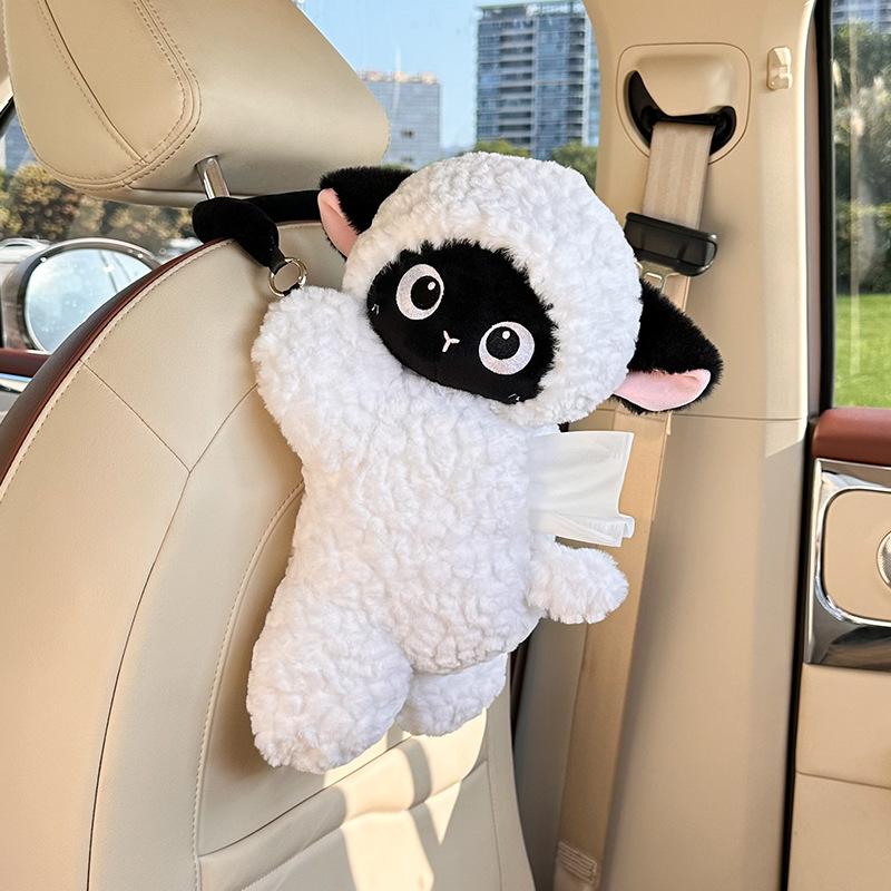 Car tissue box cute cartoon rabbit car tissue hanging bag plush doll car hanging paper box doudourong papa lamb tissue box