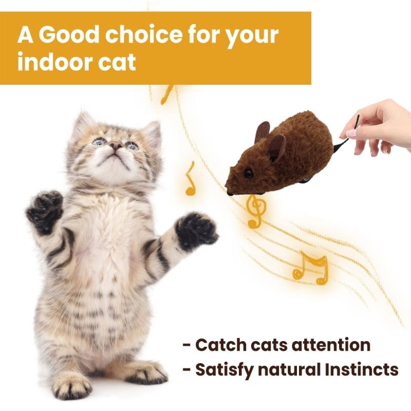 Realistic Mouse Toy for Indoor Cat Scratch Squeaky Sound Cat Toy Pull&Back Moving Realistic Mouse Shape Toy for Indoor