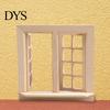 Dollhouse Chair Pane Realistic Double Opening 16 Grids Openable Smooth Surface Vase Decorative Unpainted 1:12 DIY Miniature Door Window Scene