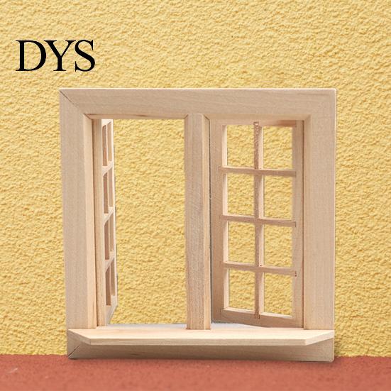 Dollhouse Chair Pane Realistic Double Opening 16 Grids Openable Smooth Surface Vase Decorative Unpainted 1:12 DIY Miniature Door Window Scene