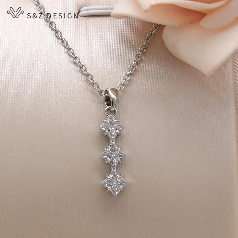 Moderne Roségold Farbe Quadratischer Zirkonia Anhänger Halskette Für Frauen Hochzeit Party Schmuck Geschenk