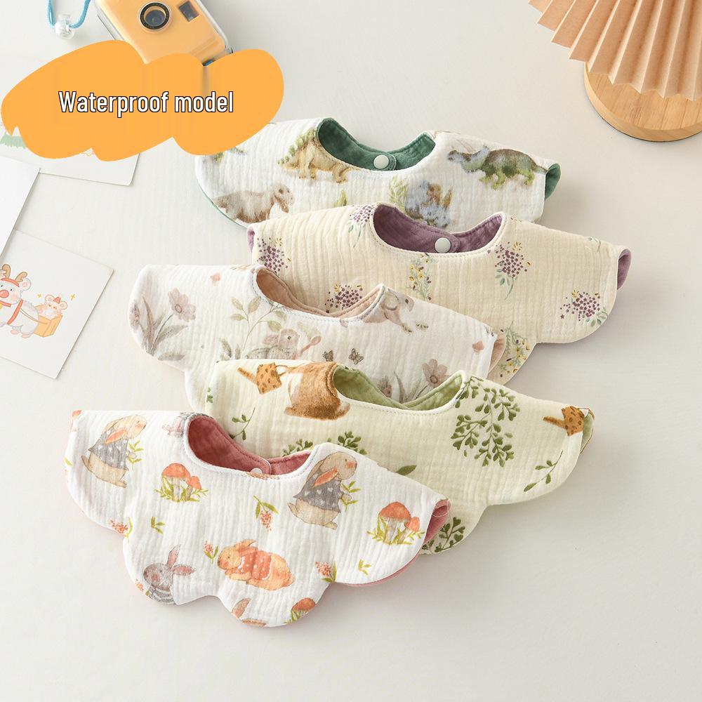 Dwustronny, wodoodporny śliniaczek dla niemowląt w stylu koreańskim z płatkami, wykonany w 100% z gazy bawełnianej