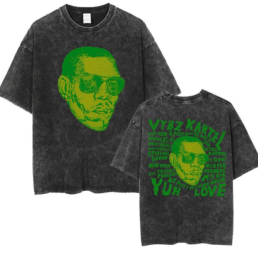 Rapper Vybz Kartel  Album Merch TShirt Unisex Vintage Washed Short Sleeve Tshirts Fashion Pop Music Cotton T Shirt Streetwear S