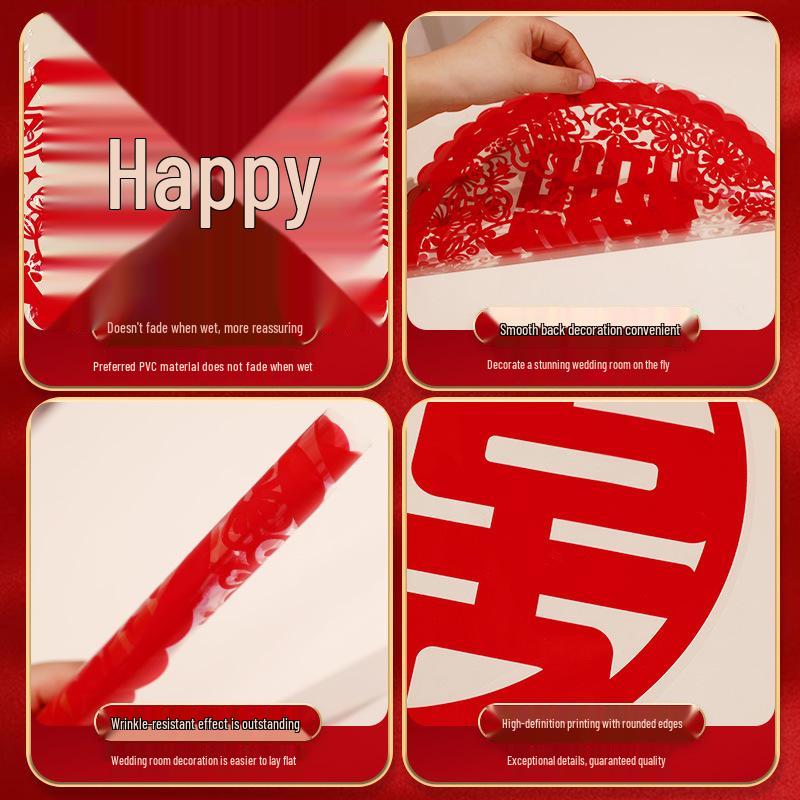 Double Happiness Wedding Static Cling Window Sticker for Room and Car Decoration