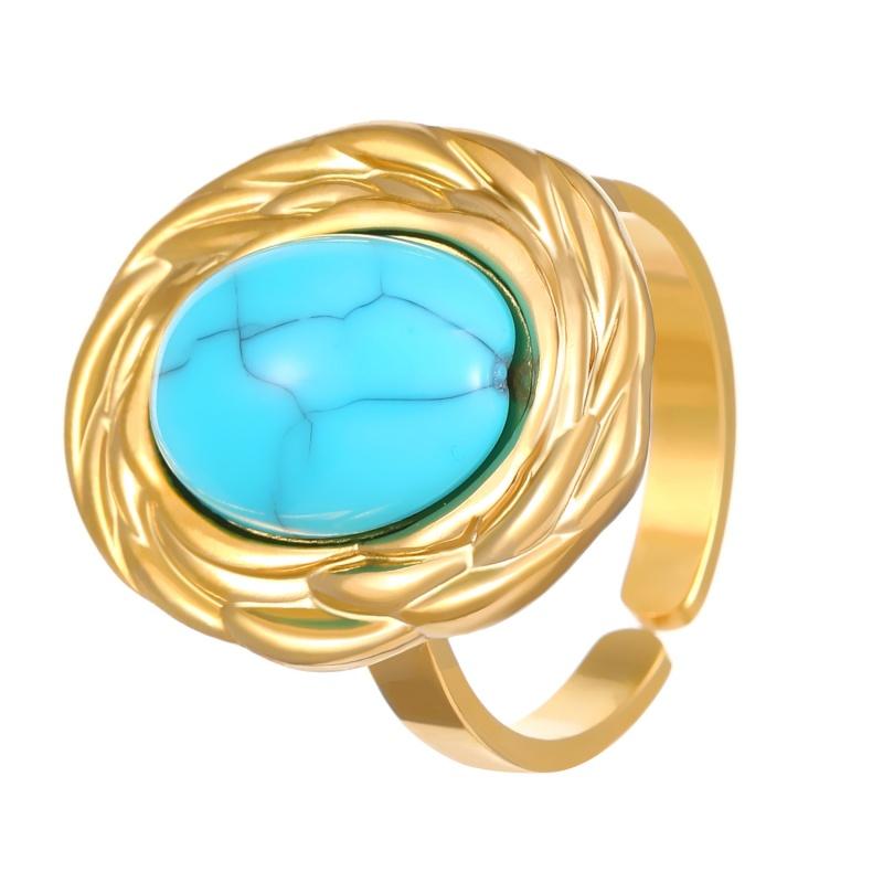 Stainless Steel Green Natural Stone Rings for Women Men Vintage Trend Punk Jewelry Gold Color Opening Ring Waterproof Gift New