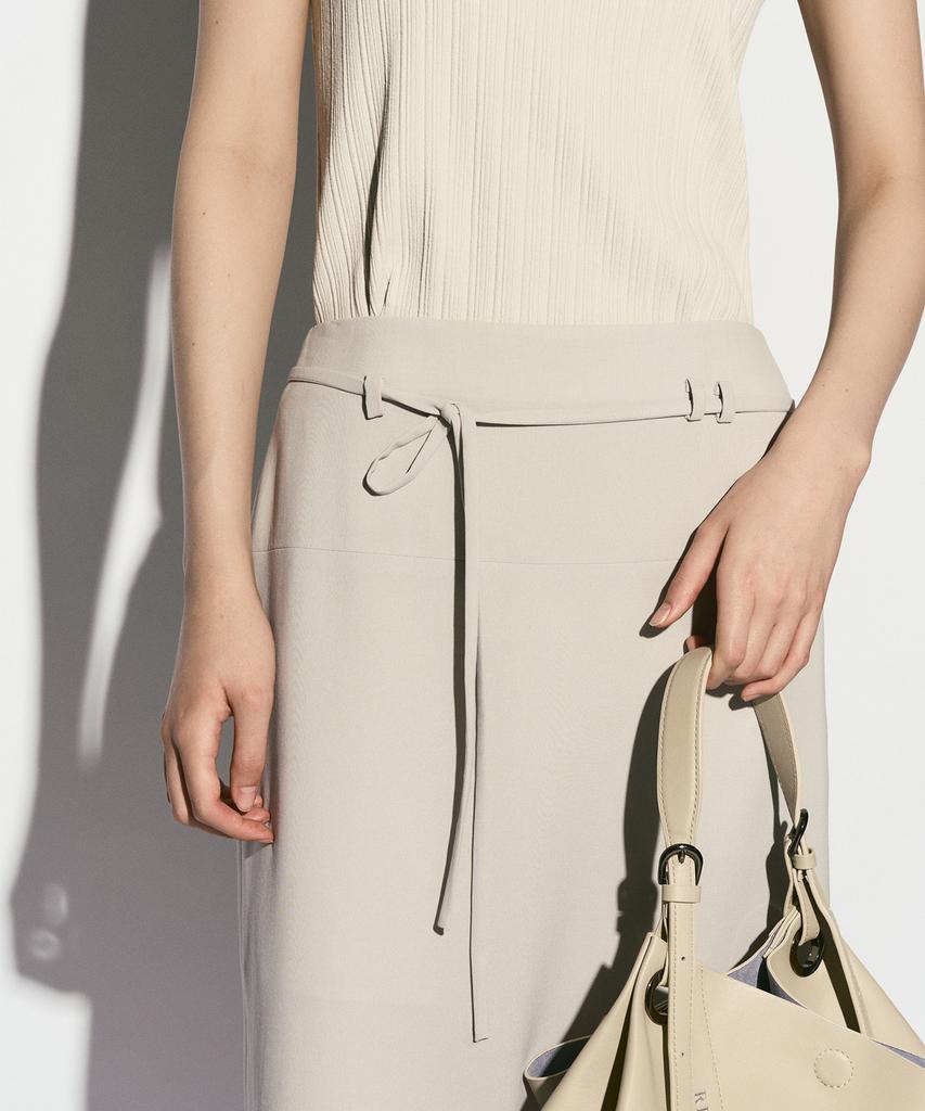 Rie Belted Midi Skirt Dove Gray