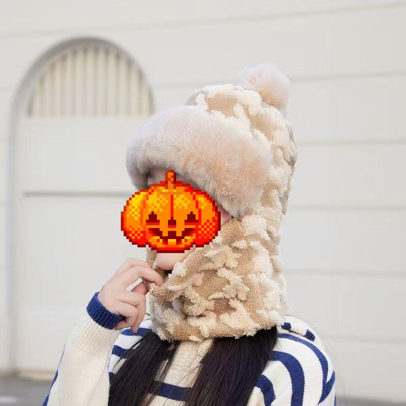 Winter Collar Plaid One-piece Hat for Outdoor Cycling Windproof Mask Cold Proof Balaclava