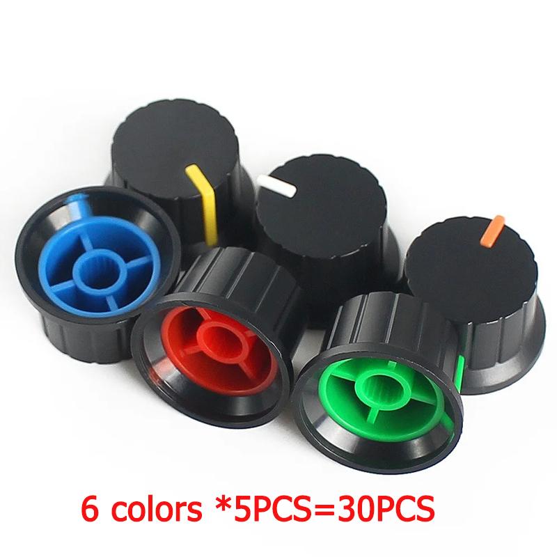 

30PCS Potentiometer Knob 24x15mm Encoder Switch Cap Plastic Switch Knobs kit 6 colors White/blue/green/orange/yellow білий