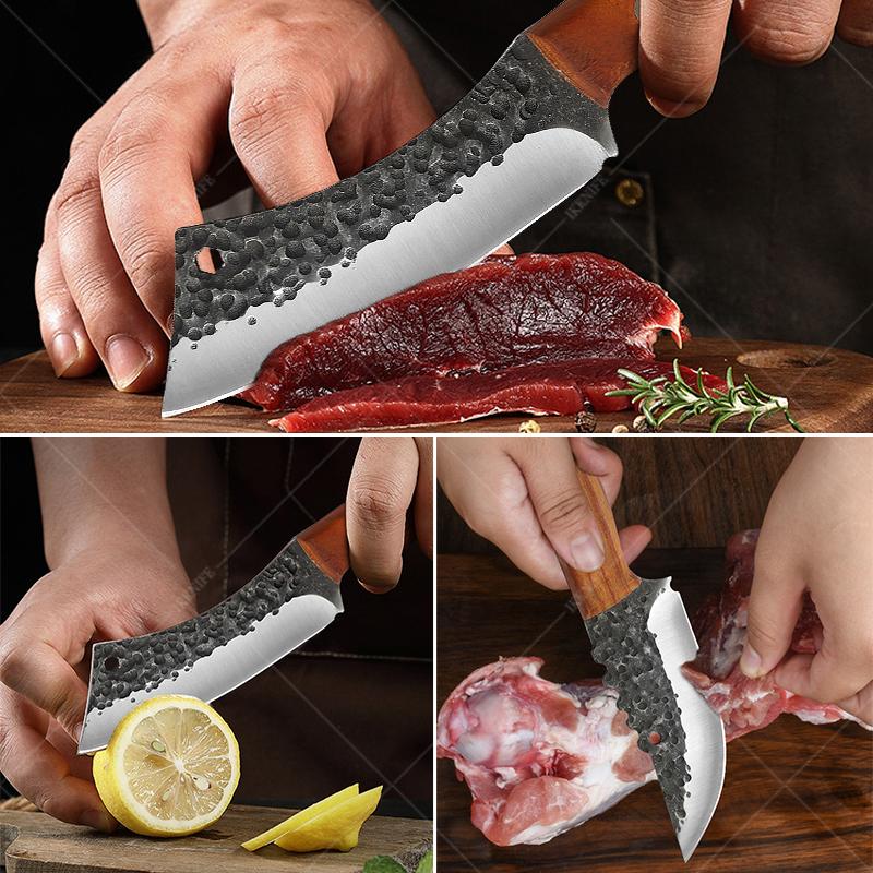 High Hardness Kitchen Knife 2pcs/set Forged Hammer Grain Stainless Steel Meat and Poultry Fruit and Vegetable Fish Slicing Knife Home Cooking Tool