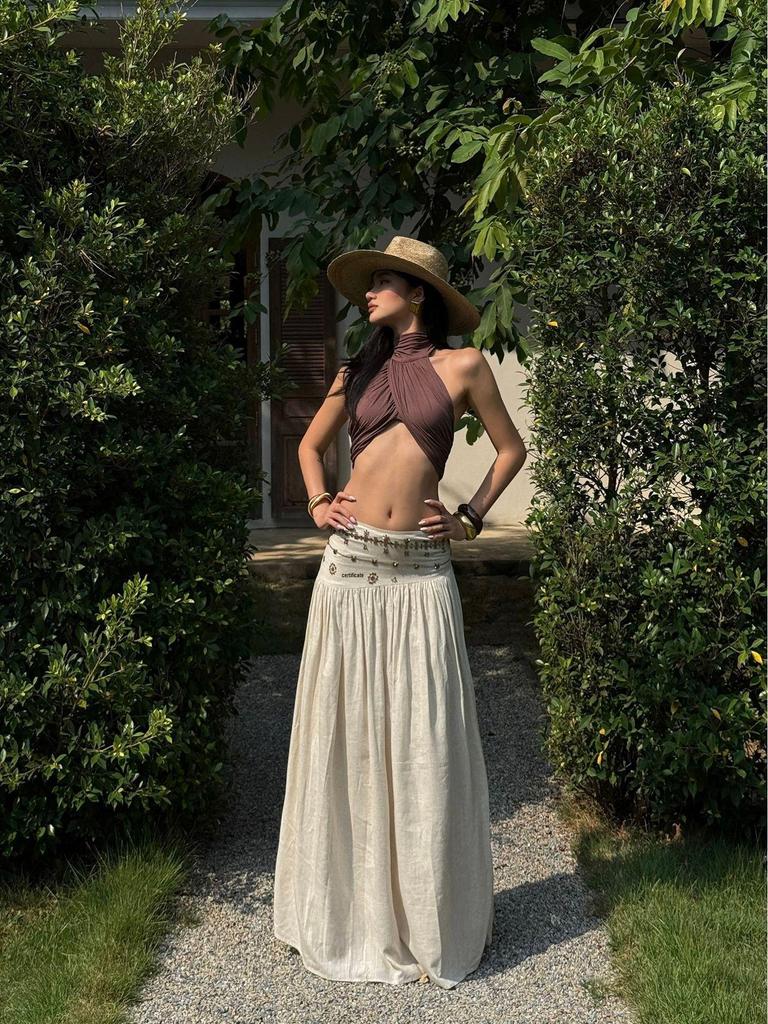 Rovente Women's Retro A-line Low-waist Long Skirt In White – Spring Holiday Style