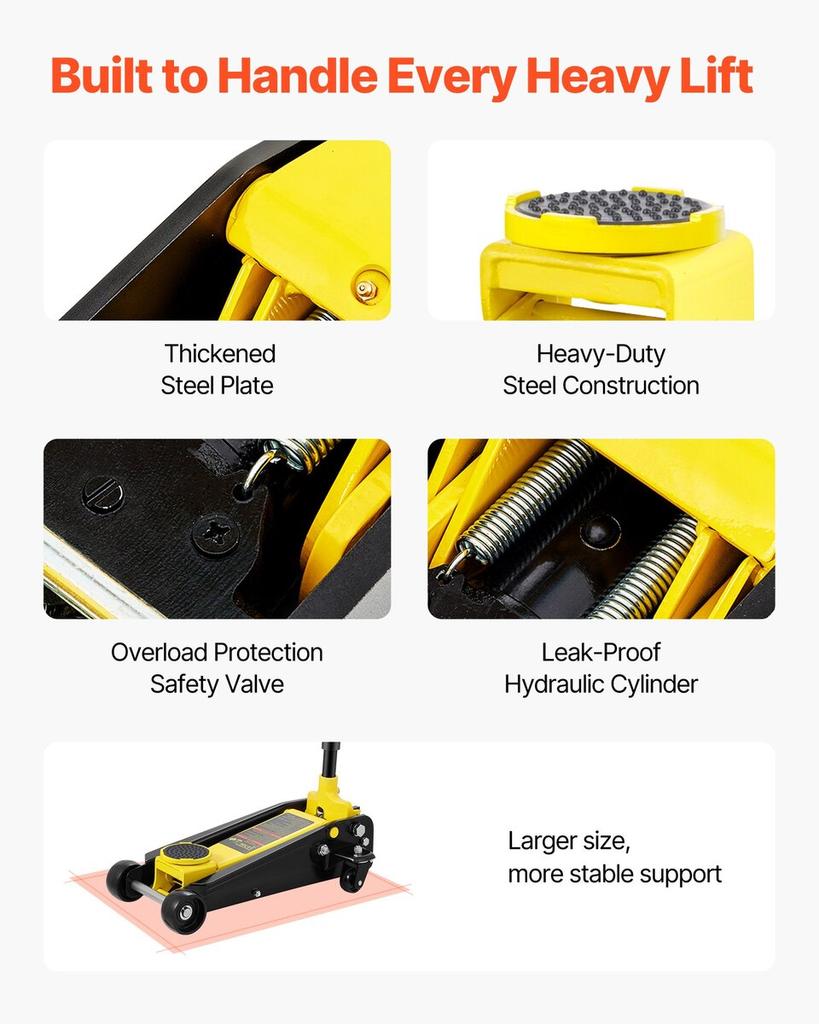 Low Profile Floor Jack 3 Ton Heavy Steel Single Piston Hydraulic Pump