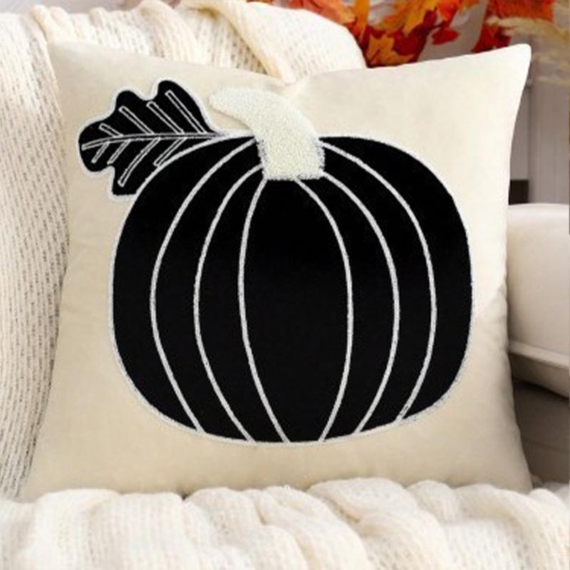 Halloween Thanksgiving Pillowcase Pumpkin Embroidered Velvet  Pillow Case Sofa Car Bedroom Decorative Cushion Cover