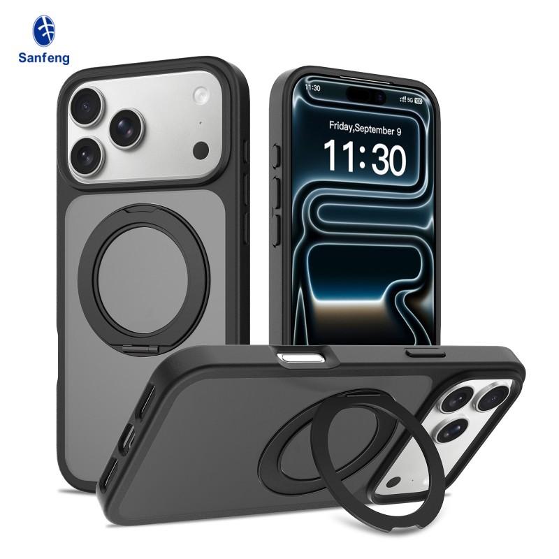 Shangchao 17promax Phone Case Matte 360 Rotating Fulcrum 16pm Magnetic Bracket Protective Cover iPhone17 чёрный