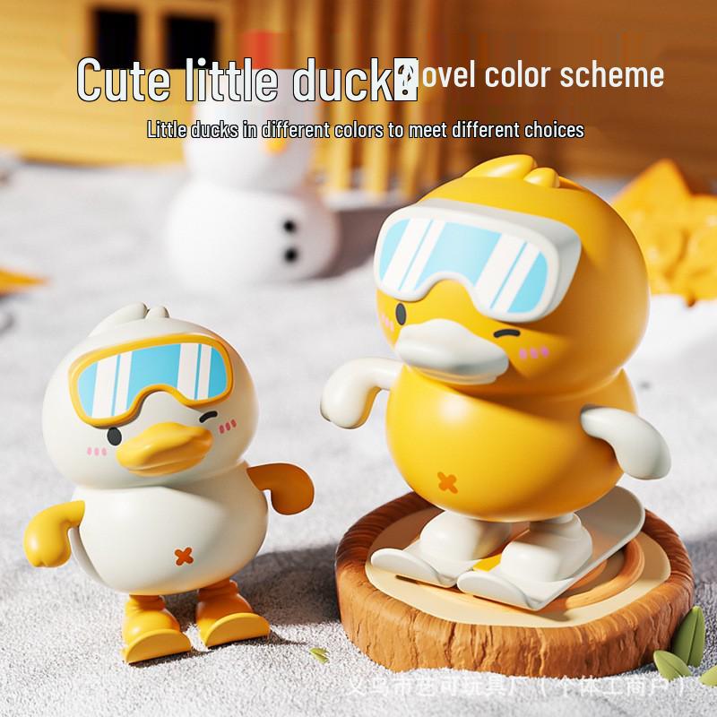 Заводная прыгающая желтая утка лыжница - Мультяшное животное, игрушка-антистресс, развивающая игрушка