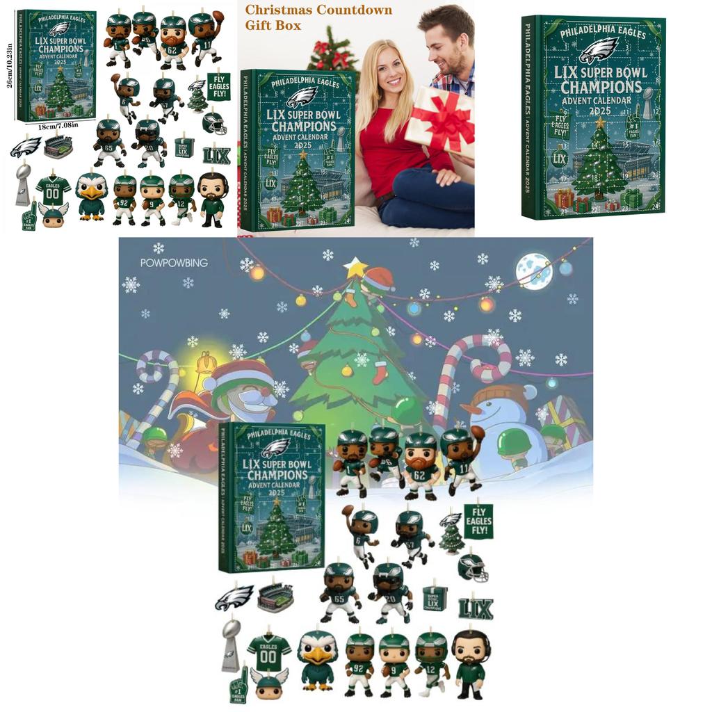 Calendar de Crăciun Philadelphia Eagles Cutie Oarbă Cu Ornamente Acrilice Pentru Cadouri de Petrecere de Sărbători