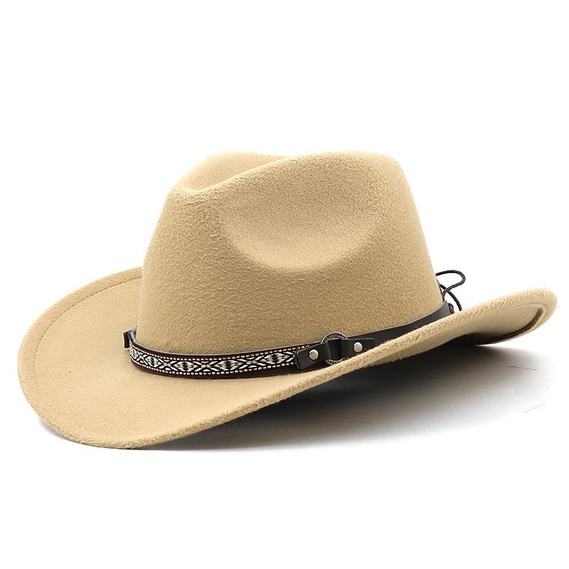 European and American fashion woolen top hat women's webbing hemmed cowboy jazz hat autumn and winter English felt hat men's cowboy hat felt hat