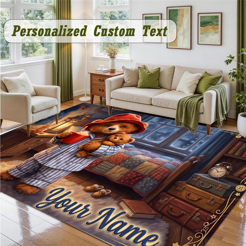 Crystal Velvet Square Rug Custom NamePaddington Pattern Non Slip Home Floor Decor Rug
