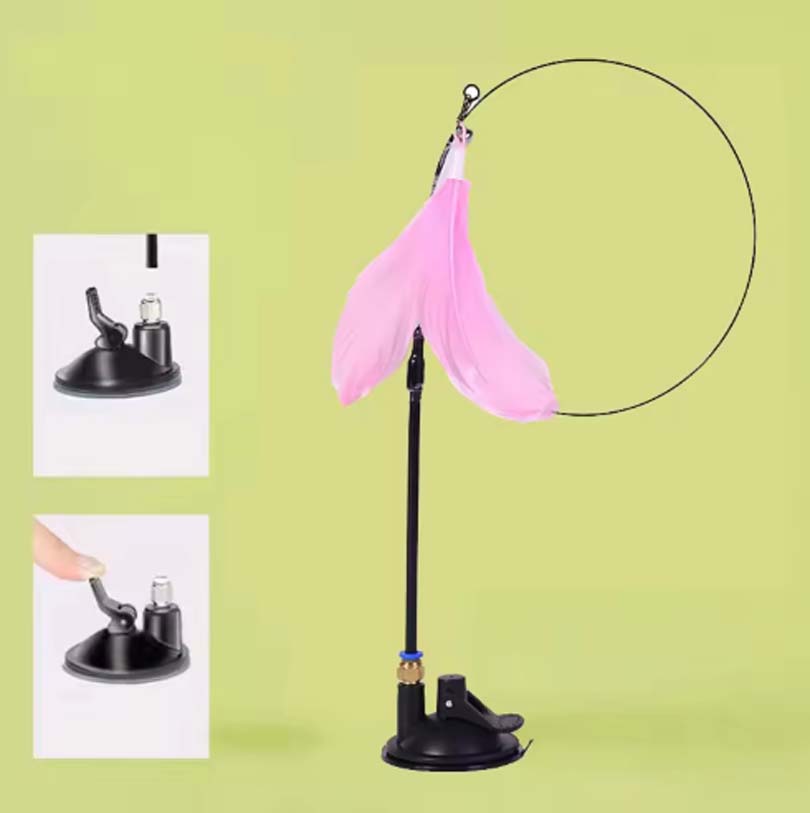 New Powerful Sucker Cat Teaser with Bell and Long Rod Detachable Cat Self-entertainment Toy.