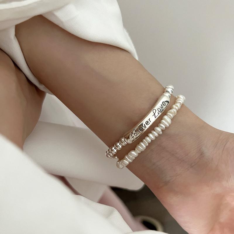 PANJBJ Silver Color Letter Bracelet For Women Girl Bead Versatile Elastic Rope Trend Adjustable Jewelry Gift Dropshipping