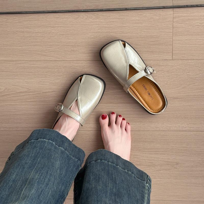 Flat bottom square head bag head half slippers women's summer outer wear new one pedal with skirt single shoes sandals