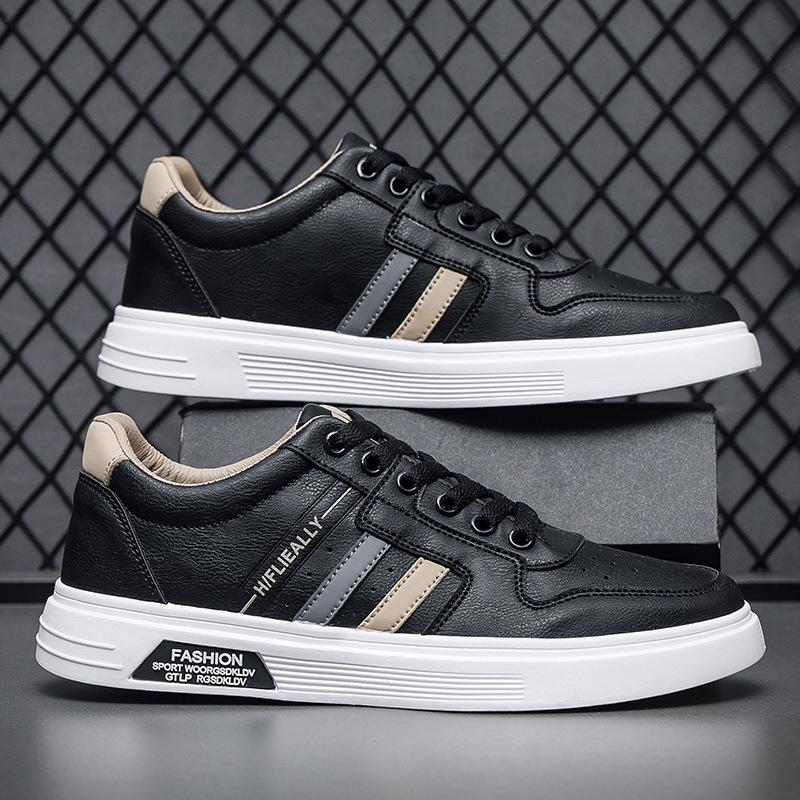 Fashion New Men's Leather Sneakers White Men Vulcanized Shoes Autumn Young Simple Popular Hard-wearing Lightweight Water Proof Flat Shoe