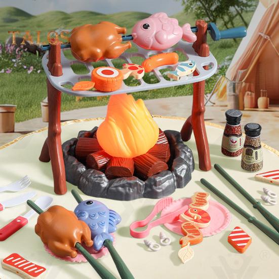 40 Teile/satz Lagerfeuer Spielen Lebensmittel Spielzeug Indoor Outdoor Kinder Simulation Camping BBQ Picknick Kochen Zubehör Spielset Kleinkind Pretend Küche Spielzeug