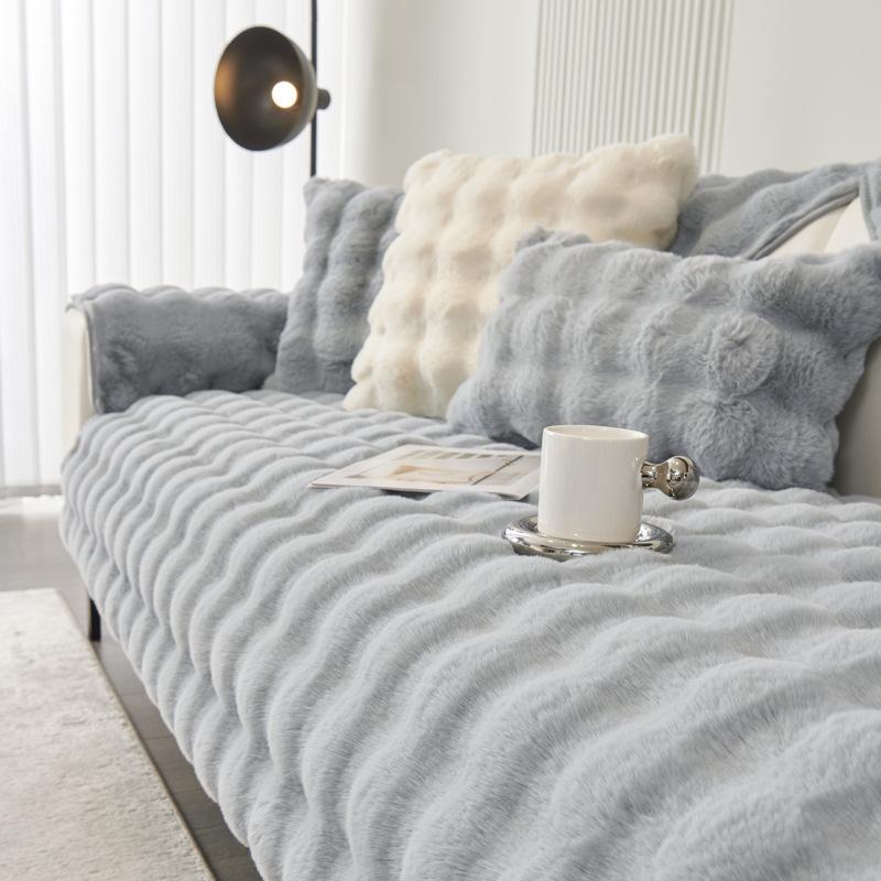 

Комплект плюшевых диванных подушек из искусственного кролика, Утолщенные Теплые и Удобные Нескользящие Сезонные Чехлы для сидений Осень/Зима, Домашний Декор Защитная Накладка на диван 90*160cm