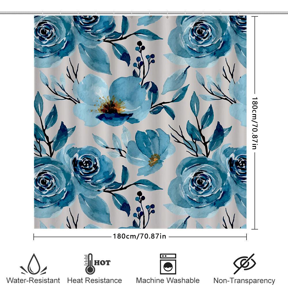 Beautiful Blue Floral Shower Curtain With Fresh Watercolor Design Perfect Bathroom Decoration