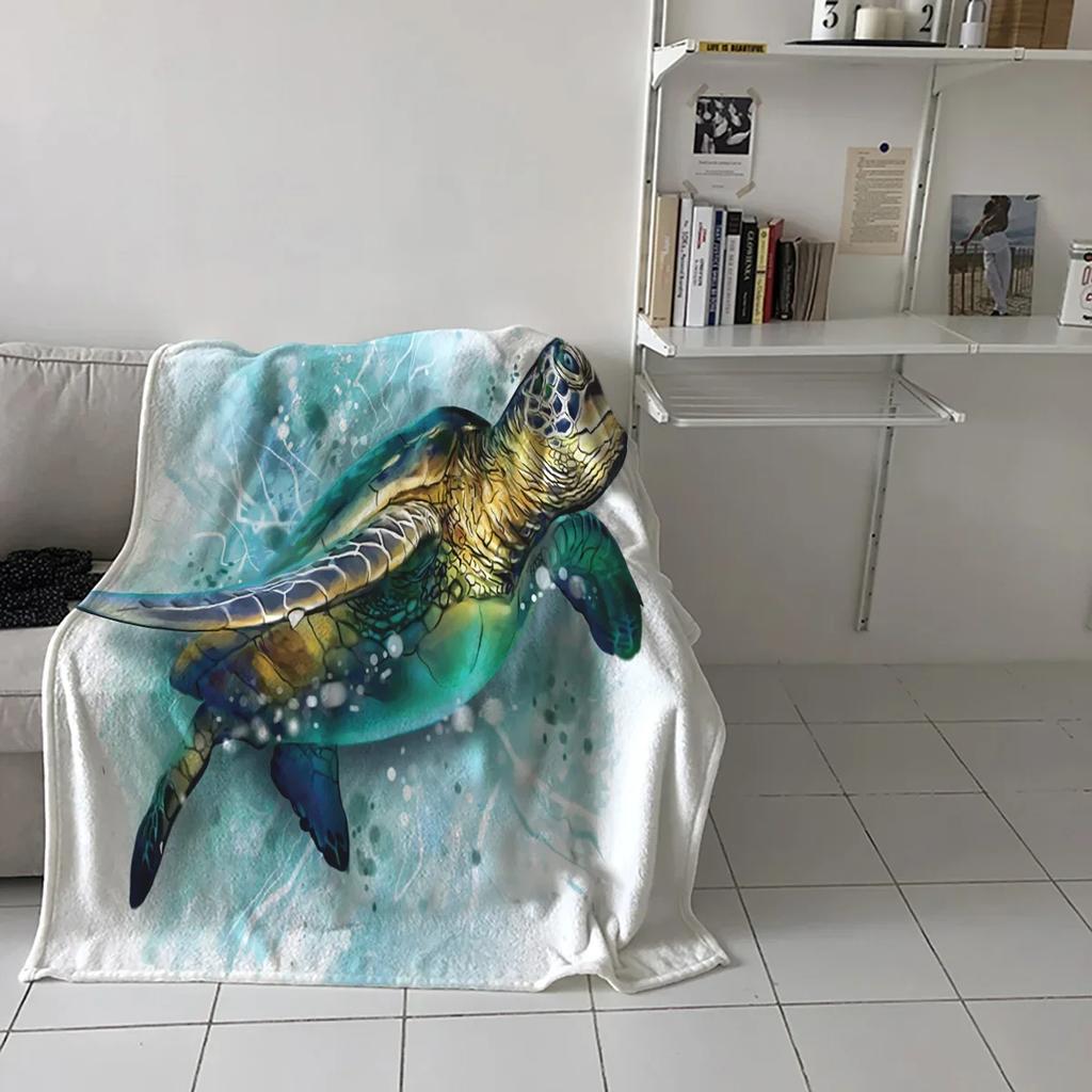 Turtle Blue Sea Bubble Throw Blanket Warm Microfiber Flannel Blanket Bedroom Decor Blankets For Beds