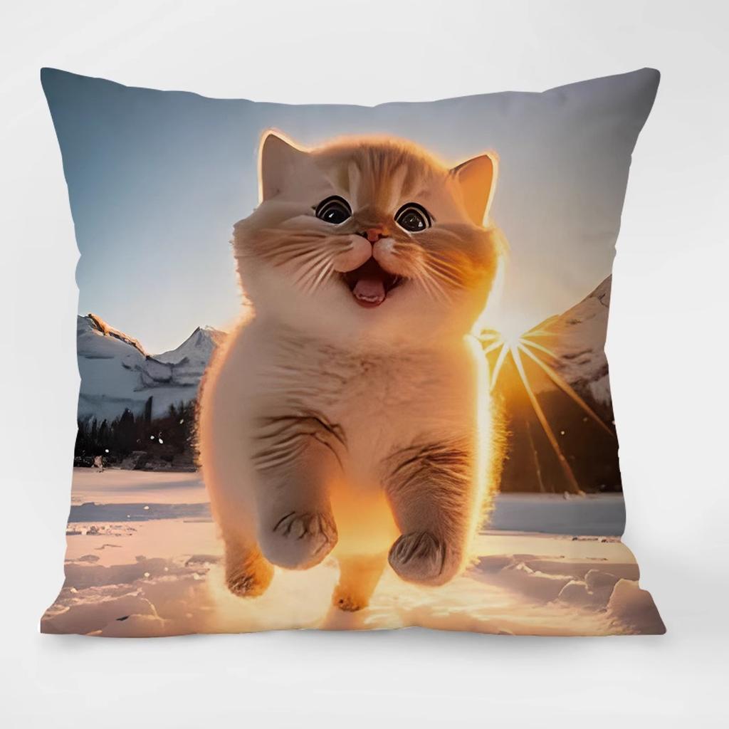 Cute Cat Pattern Decorative Pillowcase Living Room Bedroom Square Cushion Pillowcase