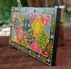 Indian Folk Art Mirror Work Wood Wall Panel: Hand-Painted Ethnic Decor