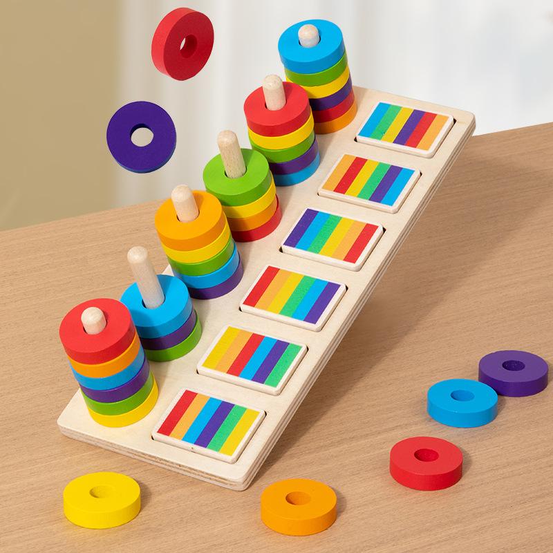 

Wooden Color Matching Game Set Pillar Pairing Toy Color Recognition Exercise Hand-Eye Coordination Concentration And Memory