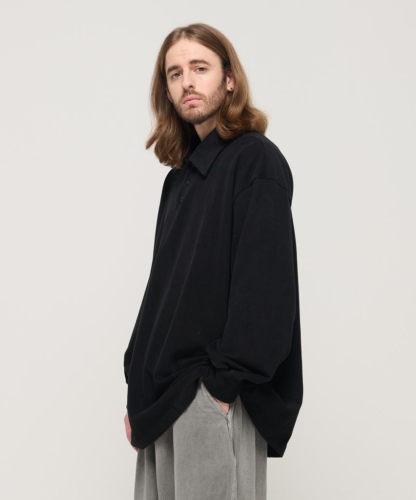 CARGOBROS Full Rubber Oversized Long Sleeve Collared T-Shirt (Black)