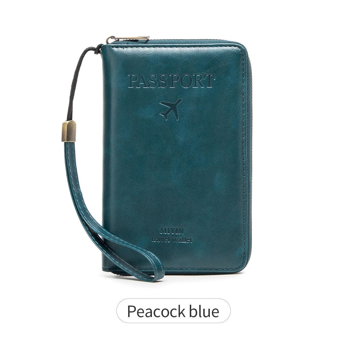 

New Passport Bag Travel Storage Document Bag Multifunctional Zipper Long Passport Holder peacock синього кольору