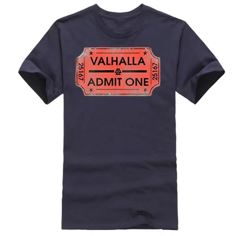 Retro Design Vikingies Norsk Valhalla Ticket T-Shirt 100% Cotton O-Neck Summer Short Sleeve Casual Mens T-shirt Size S-3XL