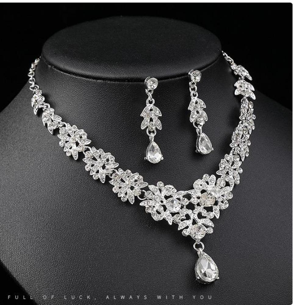 Bridal Necklace Earrings Set Wedding Jewelry Zircon Dress Accessories