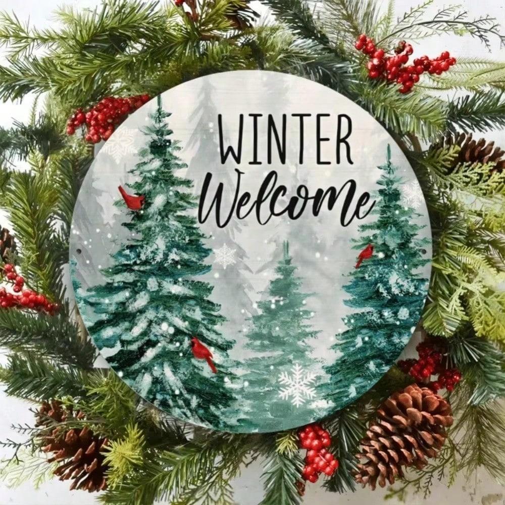 

Vintage Snowflake Metal Tin Sign 8 Inch Round Wall Art for Home Bar Cafe Christmas Winter Decor 20x20