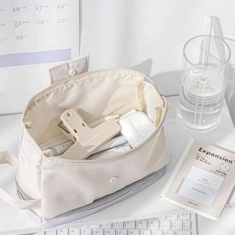 Foldable Dual-layer Pencil Pouch Large Capacity Japanese Minimalist Style for Kids Students School Art Supplies Storage