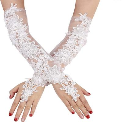 Tanzhandschuhe Fingerlos Brauthandschuhe Spitze Bestickt Damen Cosplay Handschuhe Blume Verlängert Lange Fäustlinge Nachtclub Bühne