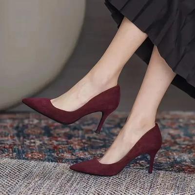 Shoes Sharp Pointed Thin Heel  Pumps Shoes New Suede Black Red Blue Women's Single Shoes Big Size 42